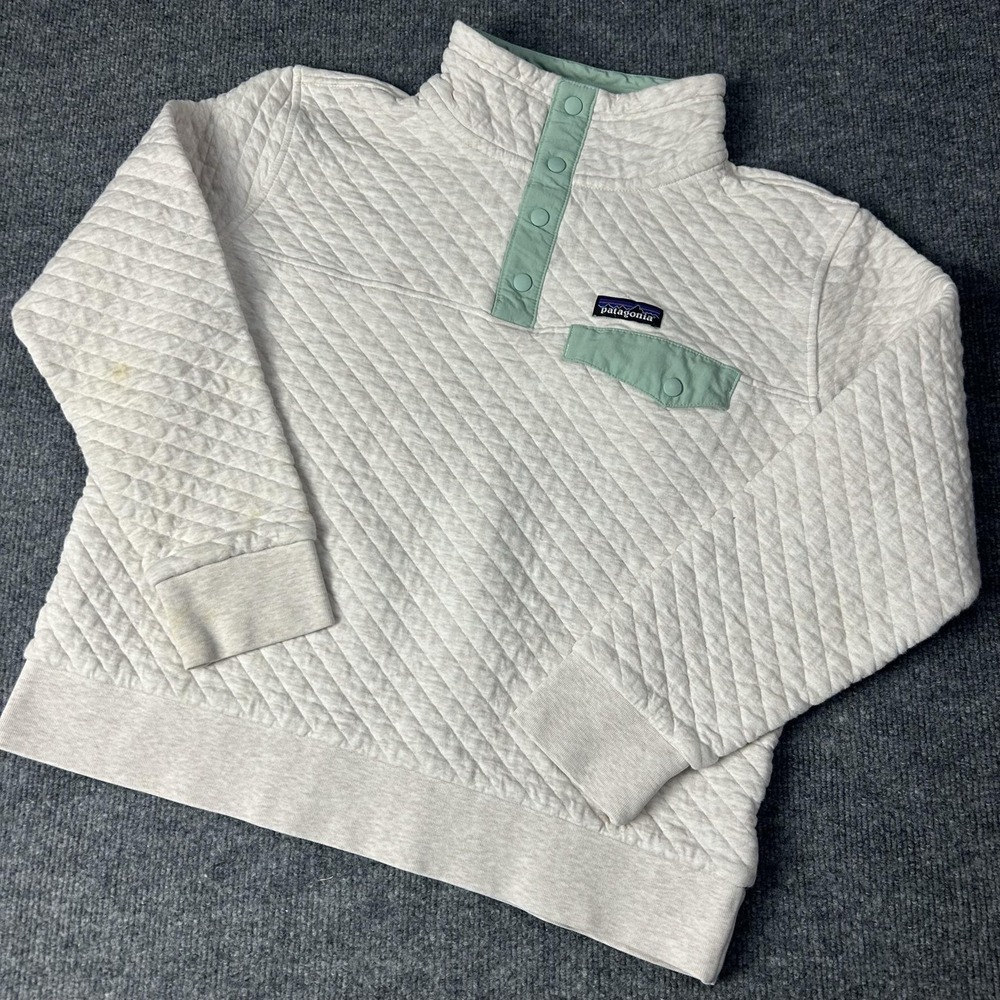 Patagonia Sweatshirt Womens Medium White Quilted Organic Cotton Snap T Pullover